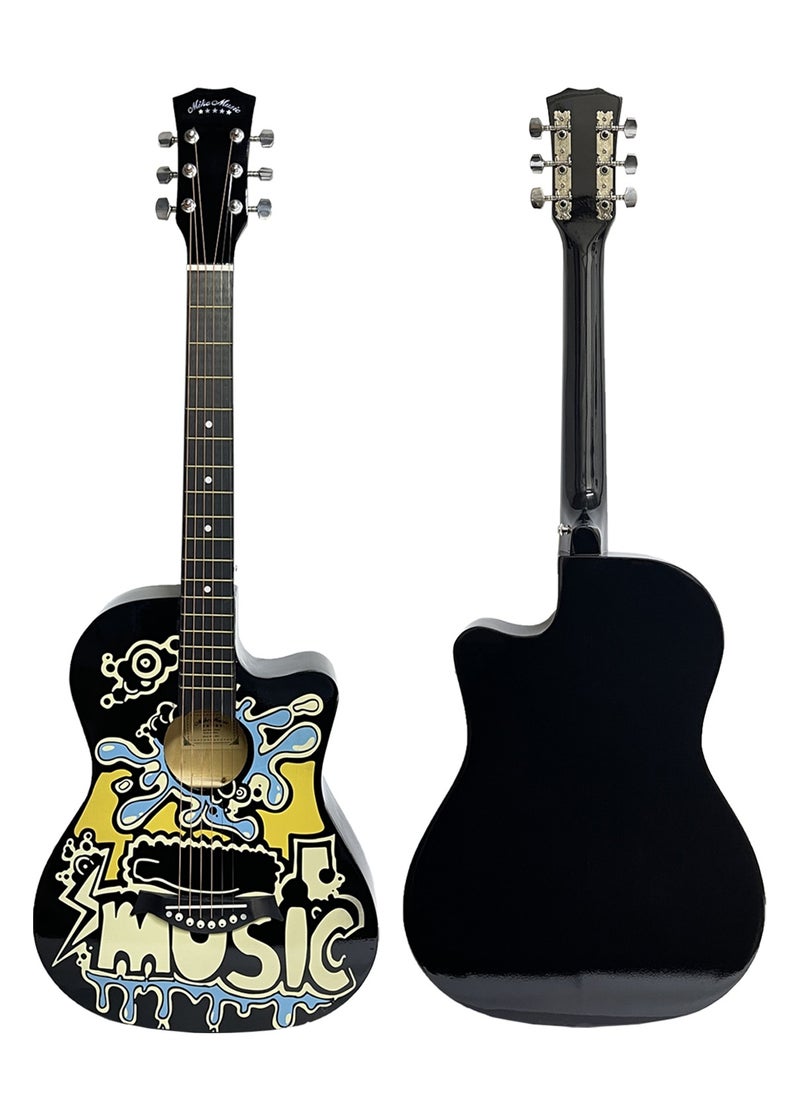 Mike Music - 38-Inch Acoustic Guitar with Personalized Graffiti Design – 6 String Right-Handed Guitar for Beginners, Adults & Teens – Includes Gig Bag, Strings, Tuner, Strap, Capo, Cleaning Cloth and Picks - Image 1