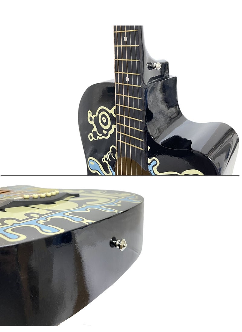 Mike Music 38-Inch Acoustic Guitar with Personalized Graffiti Design – 6 String Right-Handed Guitar for Beginners, Adults & Teens – Includes Gig Bag, Strings, Tuner, Strap, Capo, Cleaning Cloth and Picks  - Image 4