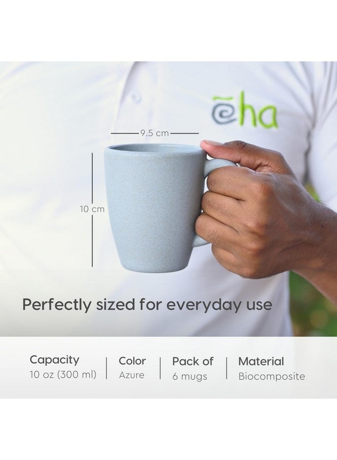 Eha Set of 6 Earth-Friendly Classic Coffee Mug | 300 ml | Made with Rice Husk & Bamboo Fibers | Microwave Safe | for Hot & Cold Coffee, Milk & Tea Cup | Matte Finish Mugs | Azure - Image 2