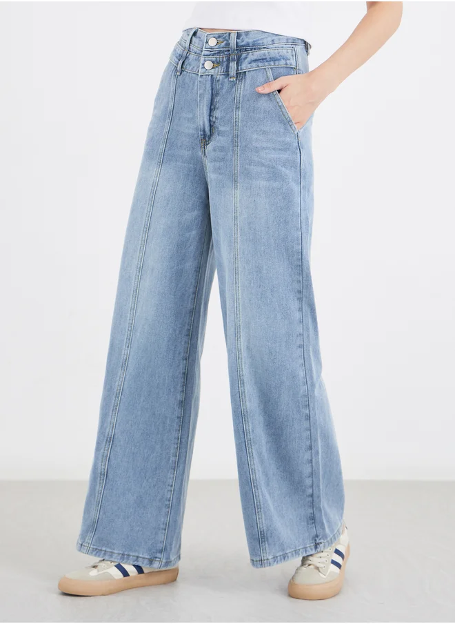 ستايلي Styli High Rise Wide Leg Jeans with Pintuck Detail