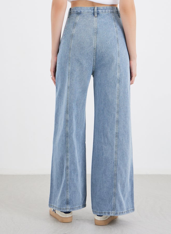 Styli High Rise Wide Leg Jeans with Pintuck Detail - Image 4
