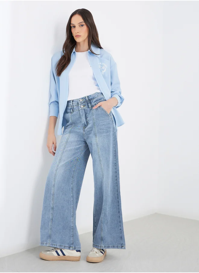 ستايلي Styli High Rise Wide Leg Jeans with Pintuck Detail