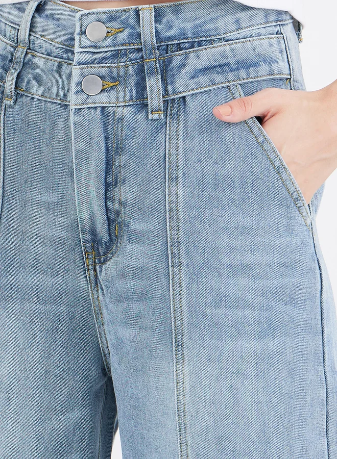 Styli Styli High Rise Wide Leg Jeans with Pintuck Detail