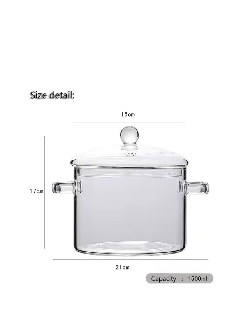 Generic - Glass Saucepan 1500ML Glass Cooking Pot Thick Borosilicate Glass Pot with Cover Heat Resistant and Stovetop Safe for Pasta Noodle Soup Milk (Transparent) - Image 1