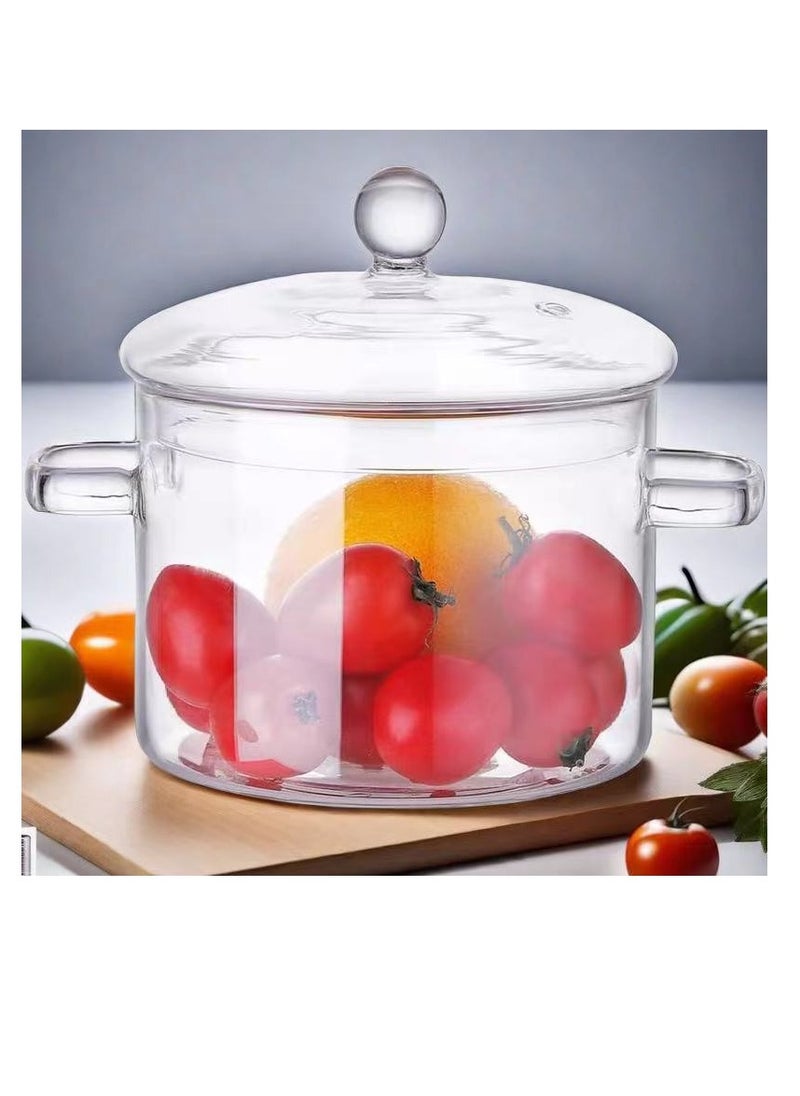 Generic - Glass Saucepan 1500ML Glass Cooking Pot Thick Borosilicate Glass Pot with Cover Heat Resistant and Stovetop Safe for Pasta Noodle Soup Milk (Transparent) - Image 1