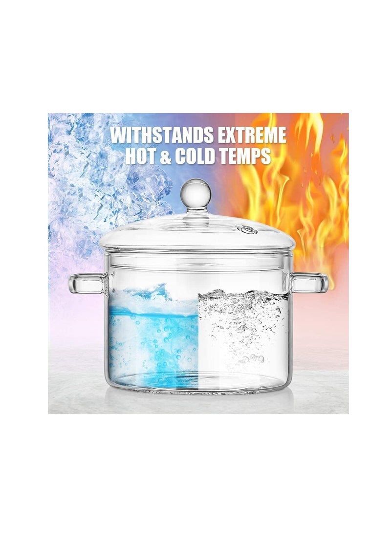 Generic - Glass Saucepan 1500ML Glass Cooking Pot Thick Borosilicate Glass Pot with Cover Heat Resistant and Stovetop Safe for Pasta Noodle Soup Milk (Transparent) - Image 1