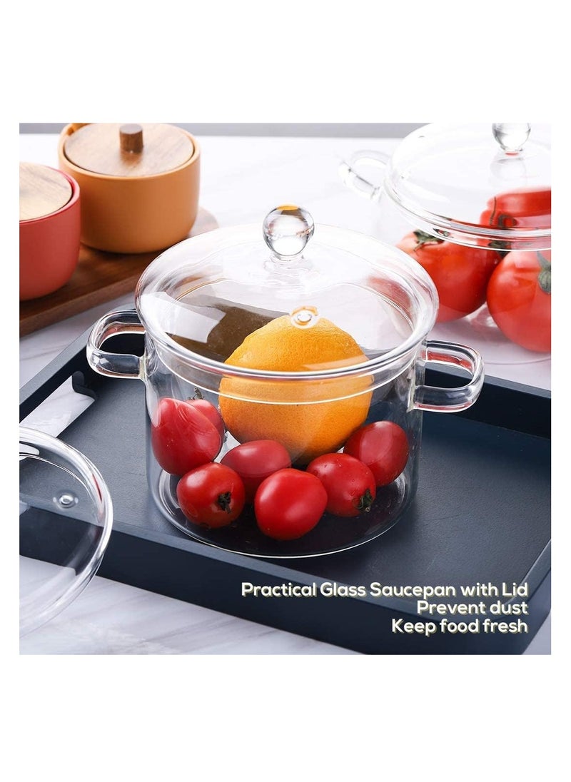 Generic - Glass Saucepan 1500ML Glass Cooking Pot Thick Borosilicate Glass Pot with Cover Heat Resistant and Stovetop Safe for Pasta Noodle Soup Milk (Transparent) - Image 1