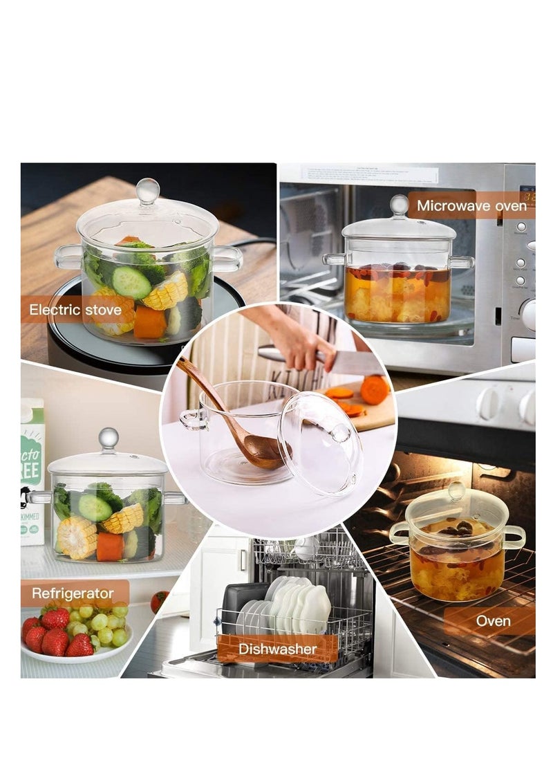 Generic - Glass Saucepan 1500ML Glass Cooking Pot Thick Borosilicate Glass Pot with Cover Heat Resistant and Stovetop Safe for Pasta Noodle Soup Milk (Transparent) - Image 1