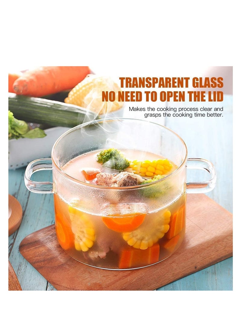 Generic - Glass Saucepan 1500ML Glass Cooking Pot Thick Borosilicate Glass Pot with Cover Heat Resistant and Stovetop Safe for Pasta Noodle Soup Milk (Transparent) - Image 1