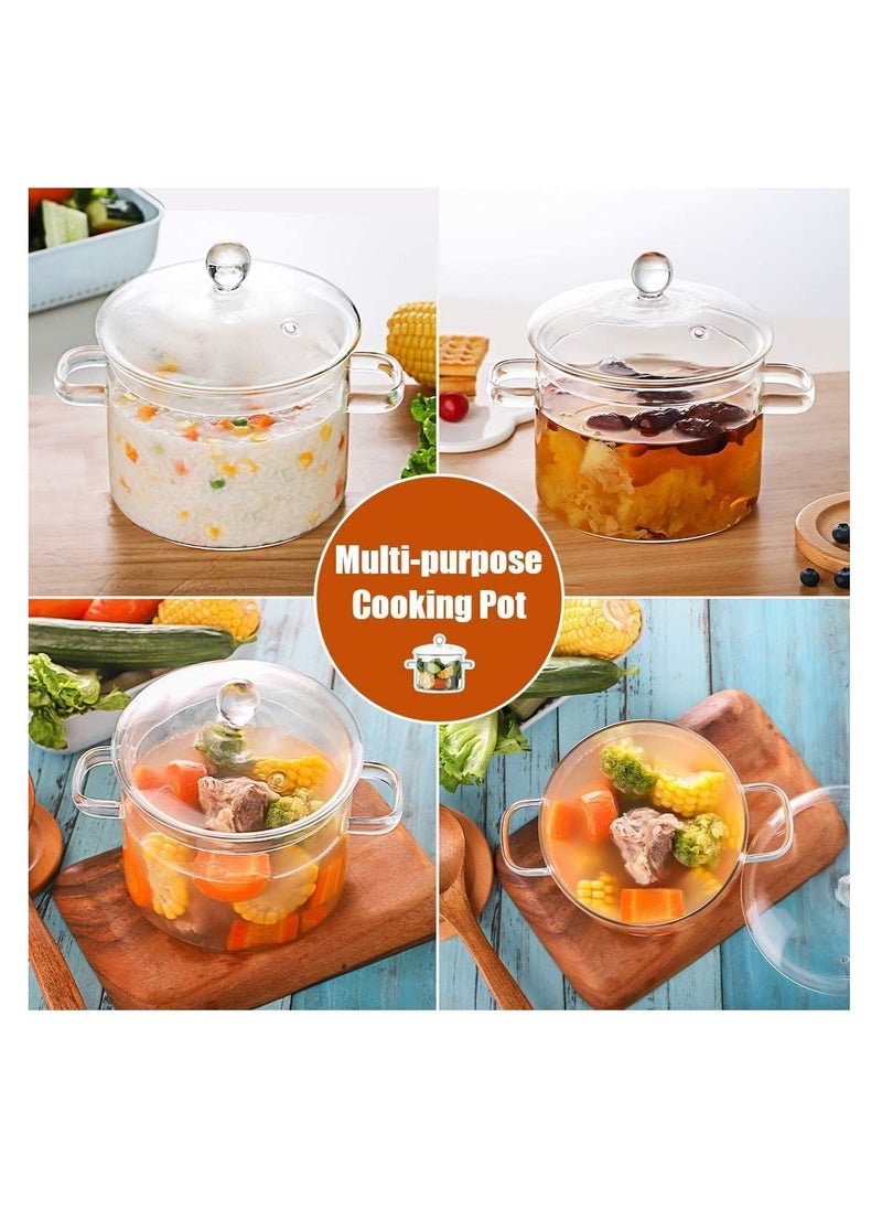 Generic - Glass Saucepan 1500ML Glass Cooking Pot Thick Borosilicate Glass Pot with Cover Heat Resistant and Stovetop Safe for Pasta Noodle Soup Milk (Transparent) - Image 1