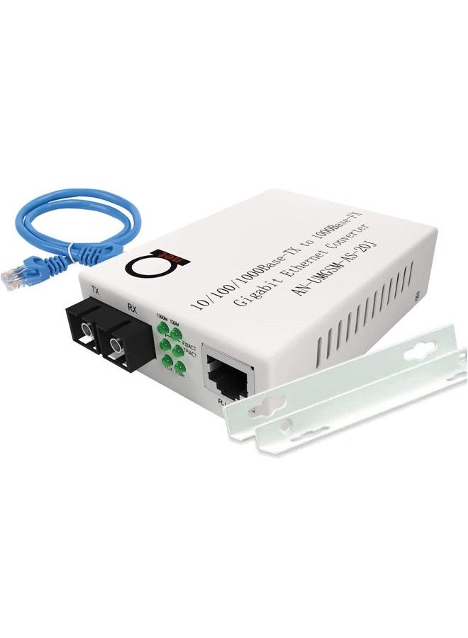 ADNET Single Mode Gigabit Fiber Media Converter - Built-In Fiber Module 20 km (12.42 miles) SC – to UTP Cat5e Cat6 10/100/1000 RJ-45 – Auto Sensing Gigabit or Fast Ethernet Speed - Jumbo Frame - LLF Support - Image 1