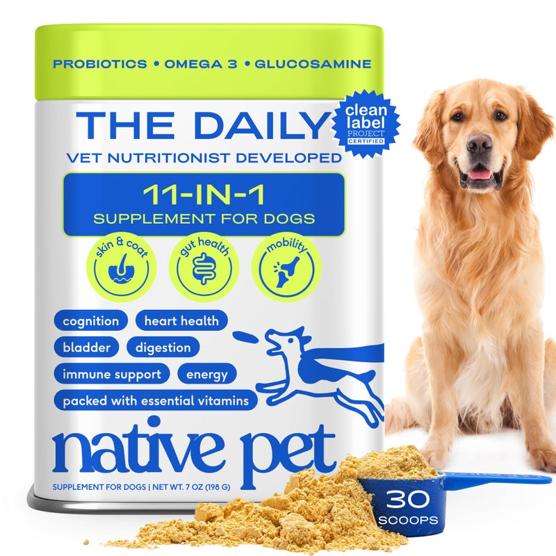 Native Pet Dog Vitamins & Supplements - 11-in-1 Vitamin Powder for Dog Food Topper - Collagen, Glucosamine, Probiotics, Omega & More- Supports Healthy Gut, Mobility & Overall Health - 30 Scoops - Image 1
