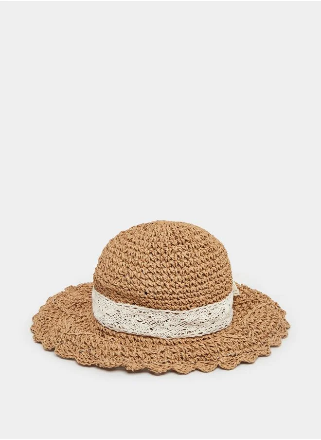 ستايلي Styli Straw Hat with Lace Detail