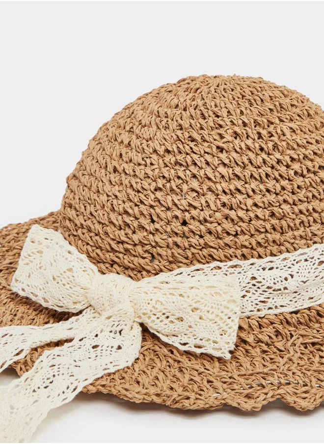 ستايلي Styli Straw Hat with Lace Detail