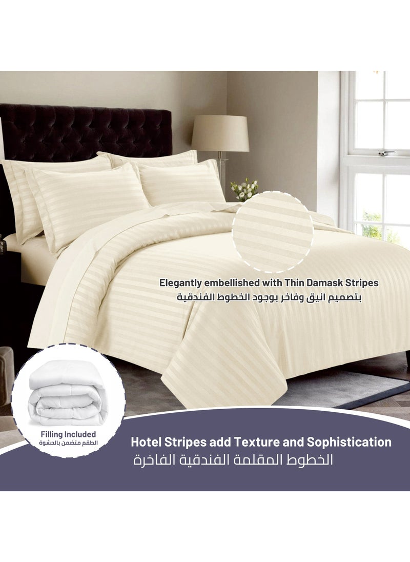 Donetella - 7-Piece Damask Stripes Hotel Style Comforter Microfiber ,Removable Insert ,King 260 x 240 Cms ,Cream - Image 1