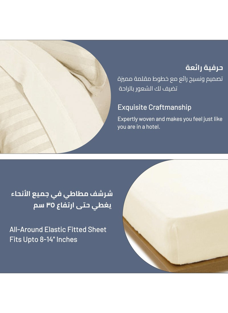 Donetella - 7-Piece Damask Stripes Hotel Style Comforter Microfiber ,Removable Insert ,King 260 x 240 Cms ,Cream - Image 1