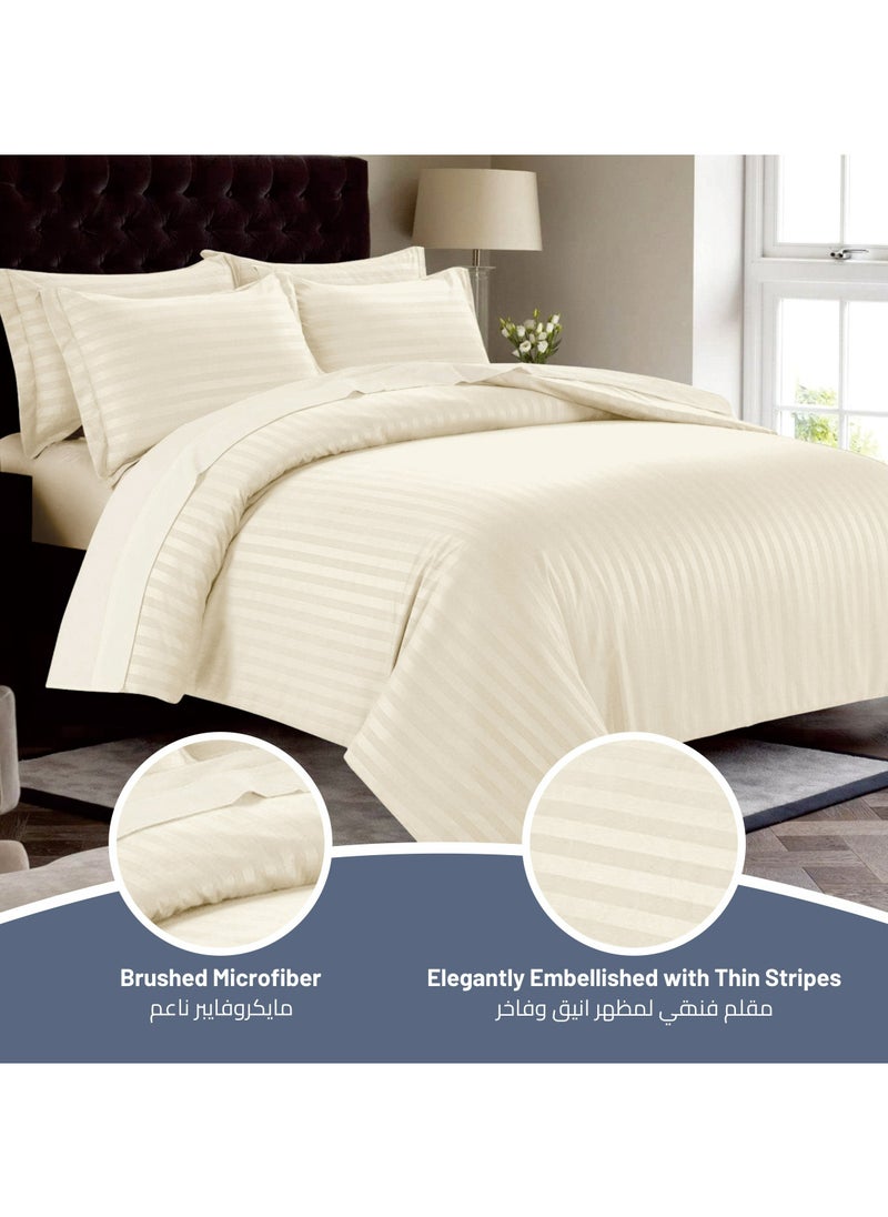 Donetella - 7-Piece Damask Stripes Hotel Style Comforter Microfiber ,Removable Insert ,King 260 x 240 Cms ,Cream - Image 1