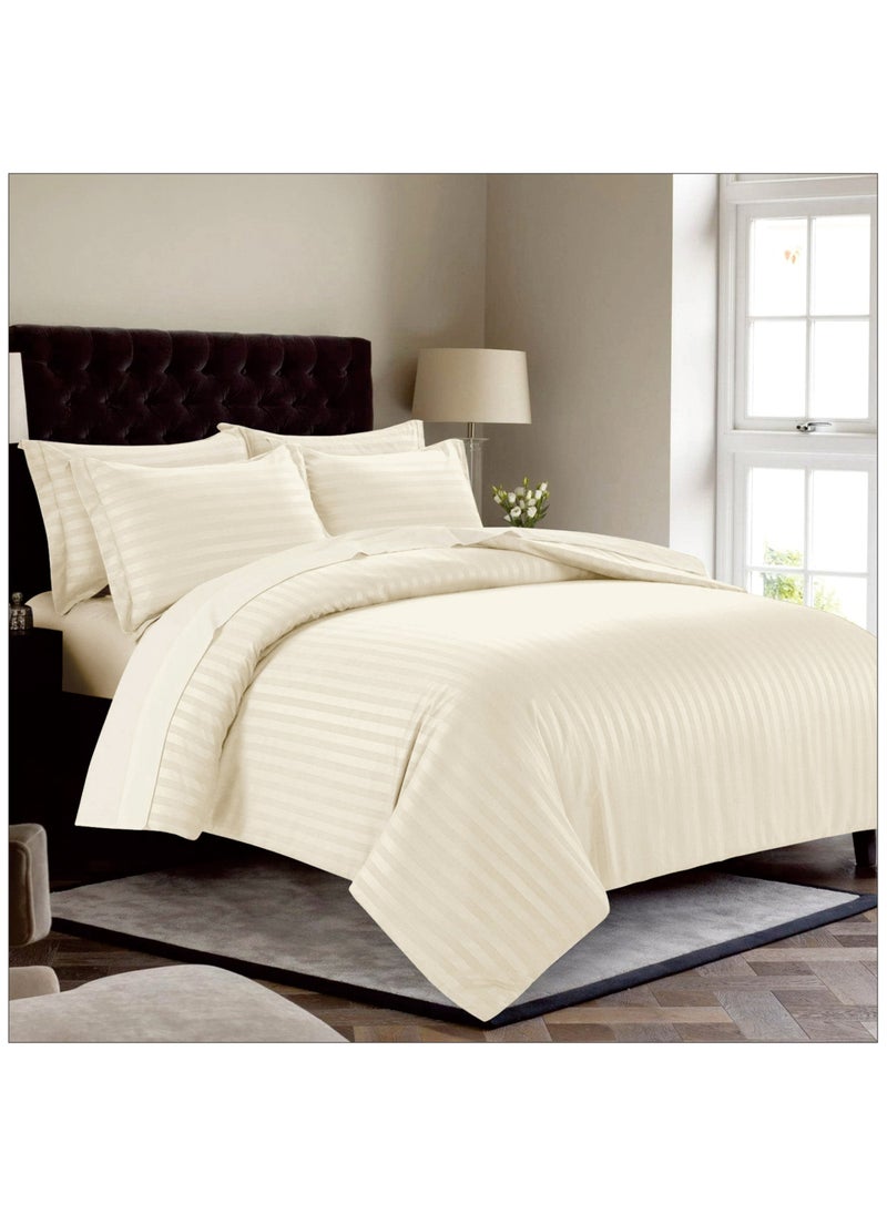 Donetella - 7-Piece Damask Stripes Hotel Style Comforter Microfiber ,Removable Insert ,King 260 x 240 Cms ,Cream - Image 1