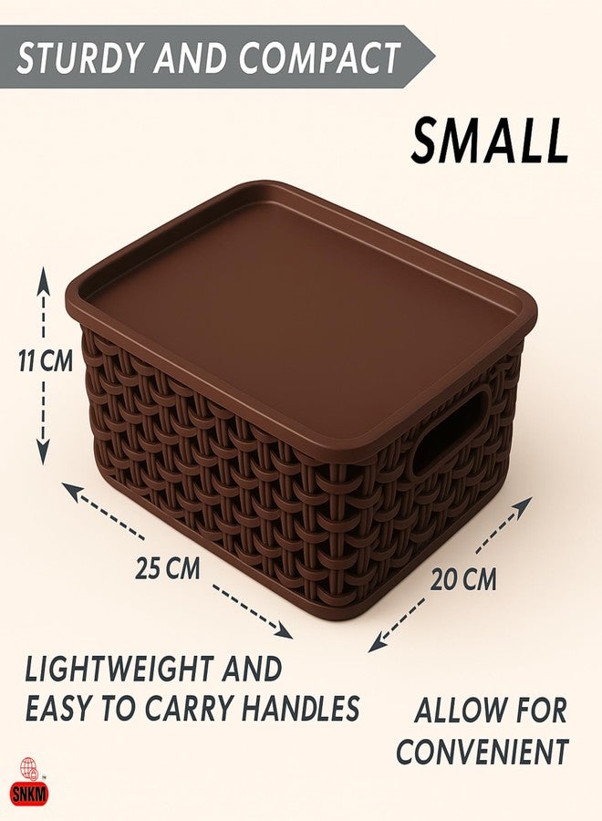 SNKM® - Plastic Turkish Basket with Lids and Handle | Multipurpose Use | Storing Fruit, Vegetables, Food Items, Toys, Beauty Items, Stationery and More | Small, 25 x 20 x 11 CM, Multicolour, Pack of 3 - Image 2
