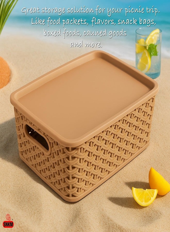 SNKM® - Plastic Turkish Basket with Lids and Handle | Multipurpose Use | Storing Fruit, Vegetables, Food Items, Toys, Beauty Items, Stationery and More | Small, 25 x 20 x 11 CM, Multicolour, Pack of 3 - Image 5