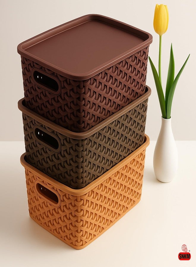 SNKM® - Plastic Turkish Basket with Lids and Handle | Multipurpose Use | Storing Fruit, Vegetables, Food Items, Toys, Beauty Items, Stationery and More | Small, 25 x 20 x 11 CM, Multicolour, Pack of 3 - Image 3