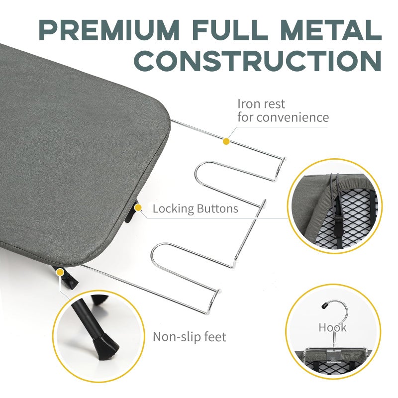 RAINHOL Small Ironing Board Tabletop, RAINHOL Compact Portable Iron Board Foldable with Cover and Pad, Countertop Mini Ironing Table for Travel and Space Saving, 31"x12", Black - Image 3