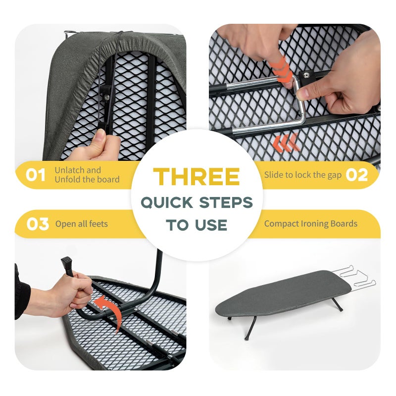 RAINHOL Small Ironing Board Tabletop, RAINHOL Compact Portable Iron Board Foldable with Cover and Pad, Countertop Mini Ironing Table for Travel and Space Saving, 31"x12", Black - Image 5