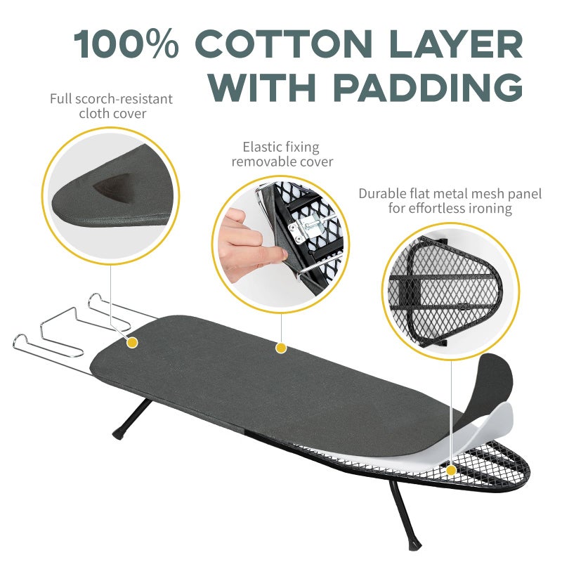 RAINHOL Small Ironing Board Tabletop, RAINHOL Compact Portable Iron Board Foldable with Cover and Pad, Countertop Mini Ironing Table for Travel and Space Saving, 31"x12", Black - Image 2