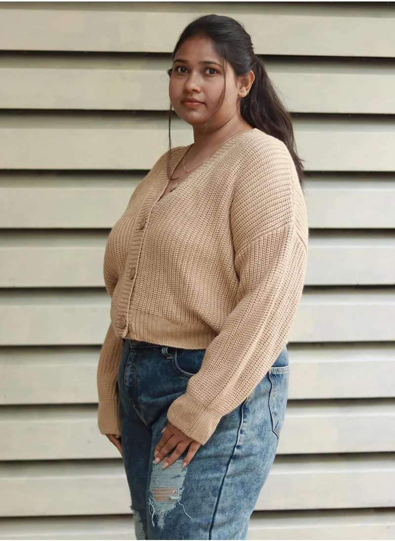 هاي ستار Women's Beige 100% Acrylic Solid Sweater