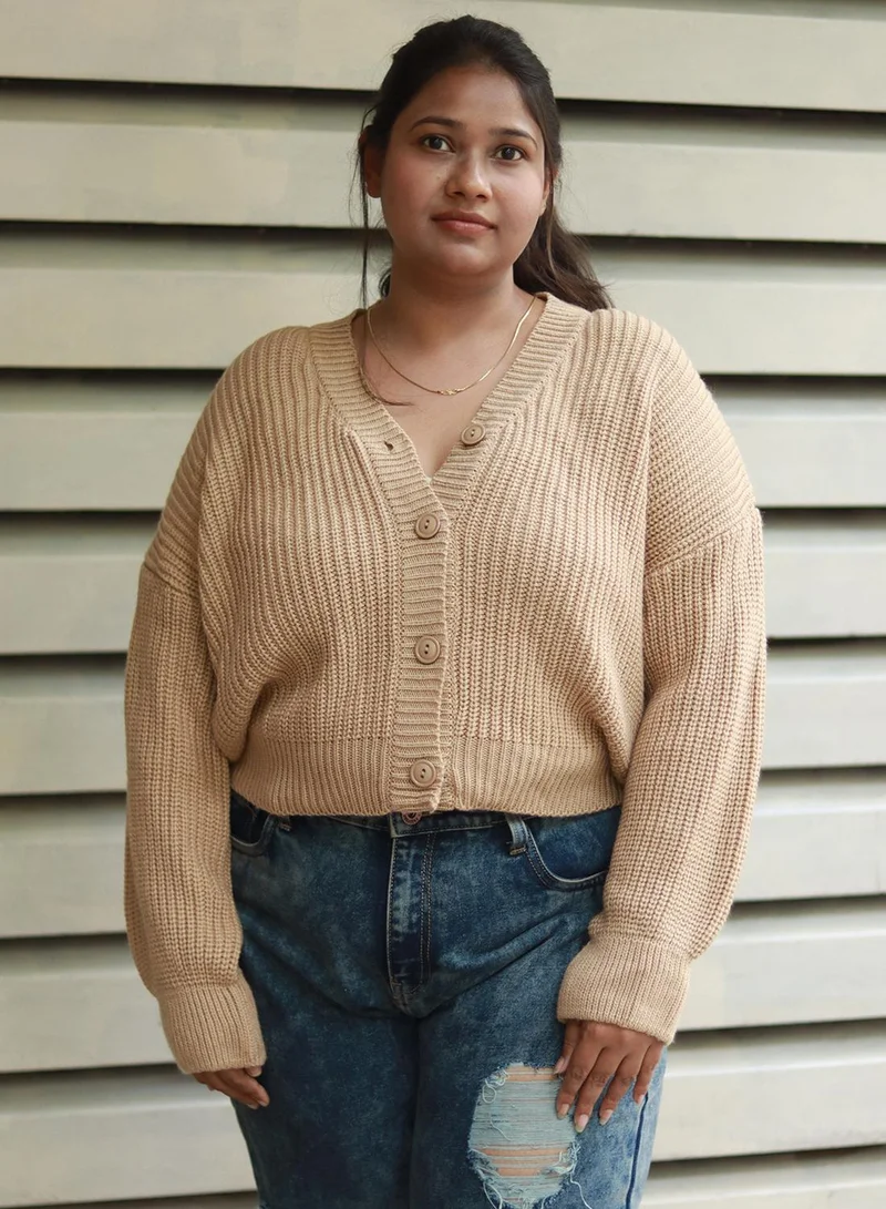 HIGH STAR Women's Beige 100% Acrylic Solid Sweater