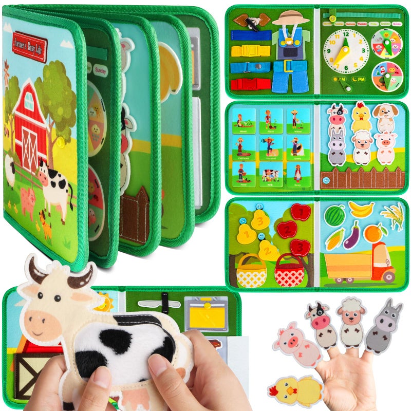 Quanquer Toddler Busy Board Montessori Toys for 1 2 3 4 Year Old Farm Busy Book Educational Learning Sensory Toy for Boys Girls Christmas Birthday Gifts for Toddlers Travel Toys for Airplane Car - Image 2