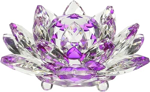 Amlong Crystal Amlong Crystal Hue Reflection Crystal Lotus Flower with Gift Box Purple 5 Inch 