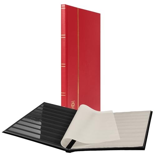 Leuchtturm LIGHTHOUSE BASIC Hard Cover Stockbook for Stamps 16 Black Cardstock 9x12 A4 Pages with Clear Strips Red - Image 1