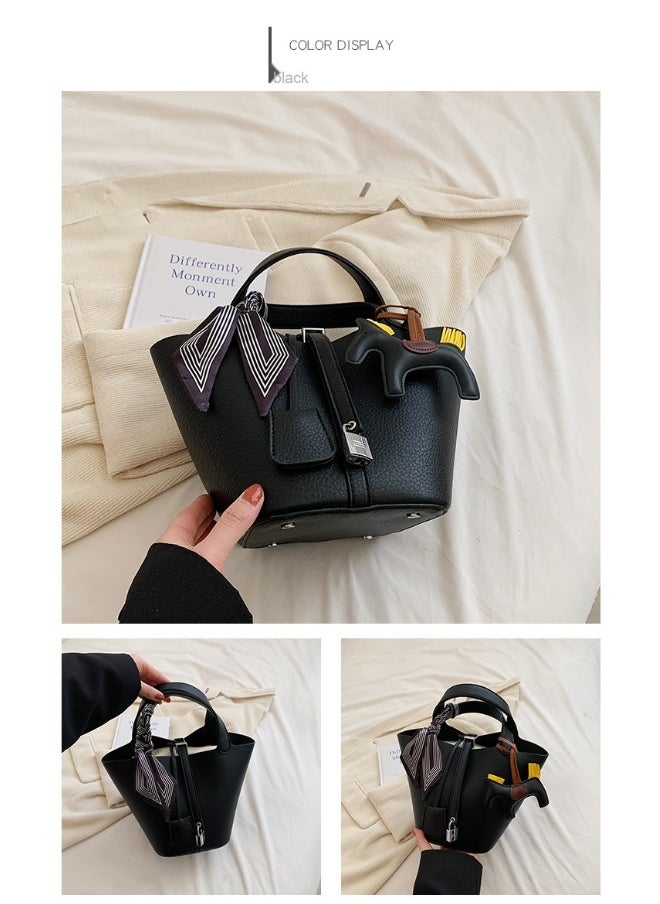 NIBEMINENT - Patchwork Pendant Decor Simple Design Satchel Bag Include Pony Pendant and Silk Scarf - Image 1