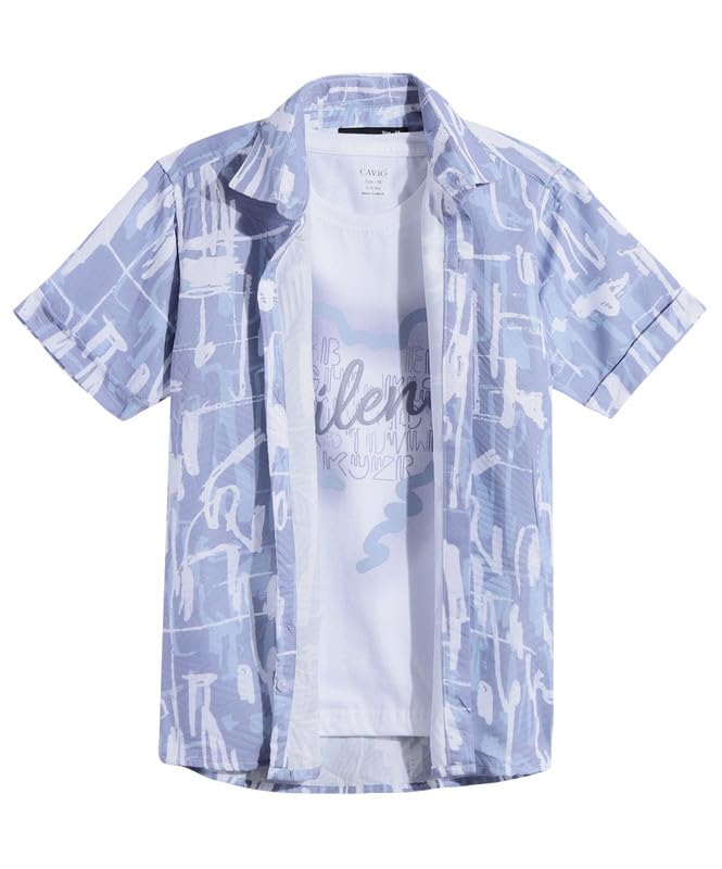 CAVIO Boys Cotton Blend Half Sleeves Printed Casual Shirt and T-Shirt Set - Blue - Image 4