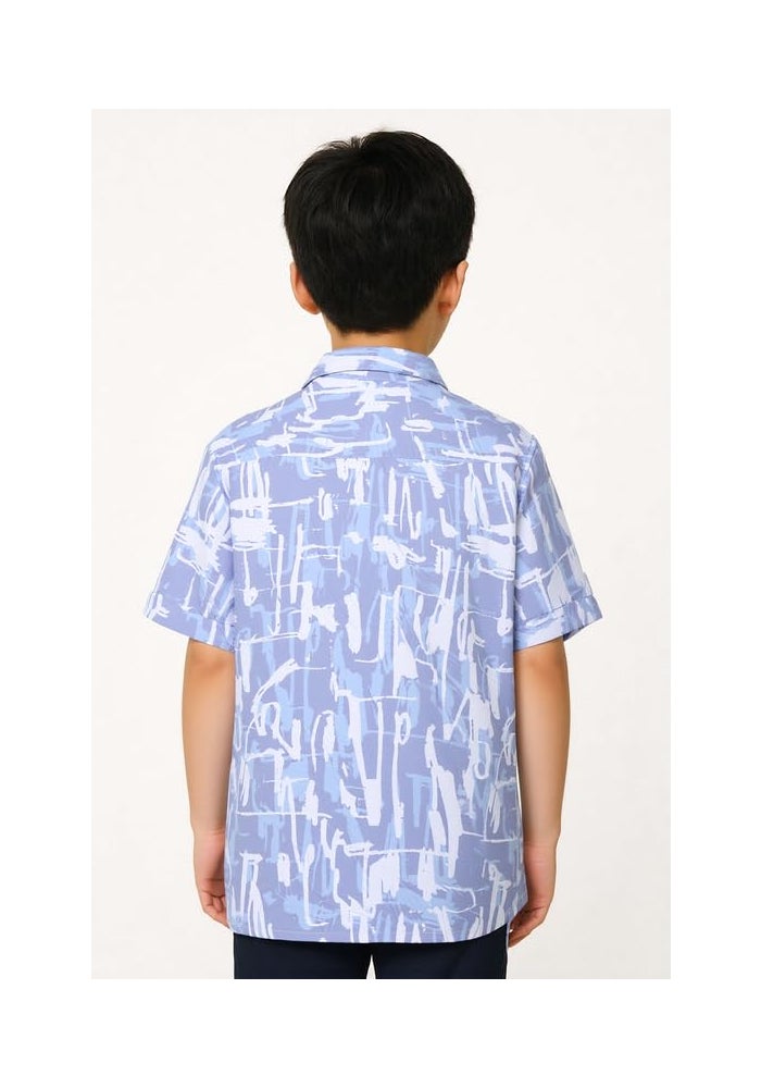 CAVIO Boys Cotton Blend Half Sleeves Printed Casual Shirt and T-Shirt Set - Blue - Image 2