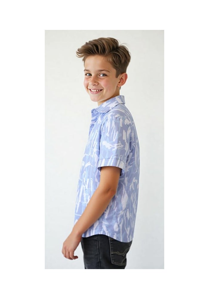 CAVIO Boys Cotton Blend Half Sleeves Printed Casual Shirt and T-Shirt Set - Blue - Image 3