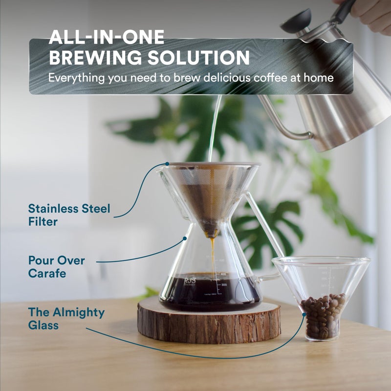 ovalware Pour Over Coffee Maker Set | 17oz / 0.5L Borosilicate Carafe with 304 Stainless Steel Filter and Precision Measuring Cup | Glass Coffee Dripper for Home Brewing - Image 4
