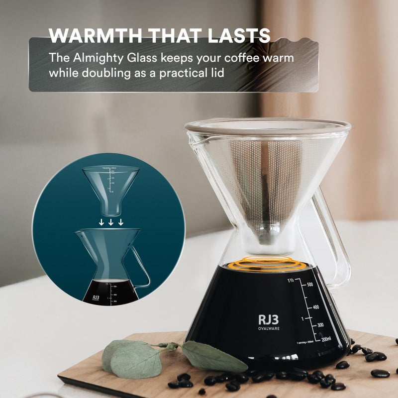 ovalware Pour Over Coffee Maker Set | 17oz / 0.5L Borosilicate Carafe with 304 Stainless Steel Filter and Precision Measuring Cup | Glass Coffee Dripper for Home Brewing - Image 5