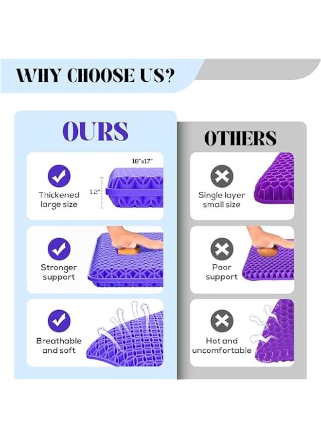 Seat Cushion, Thickened Big Gel Seat Cushion, Strong Support, Sciatica u0026 Back Pain Relief, Breathable Cool Suitable as Office Chair Cushion, Car Seat Cushion, Wheelchair Cushions, 2 Non-Slip Covers - Image 2
