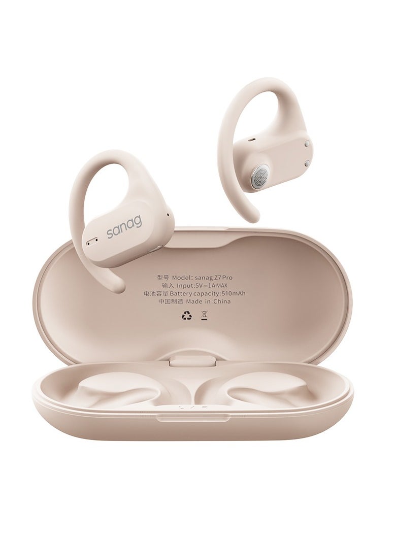 sanag Z7 Wireless Earbuds, Secure Fit And Ipx5 Waterproof Open Ear Headphones, Stylish And Durable Earphones With 60h Long Battery Life Compatible With Mobile Phone, Tablet, Laptop, ( Cream Color)  - Image 1
