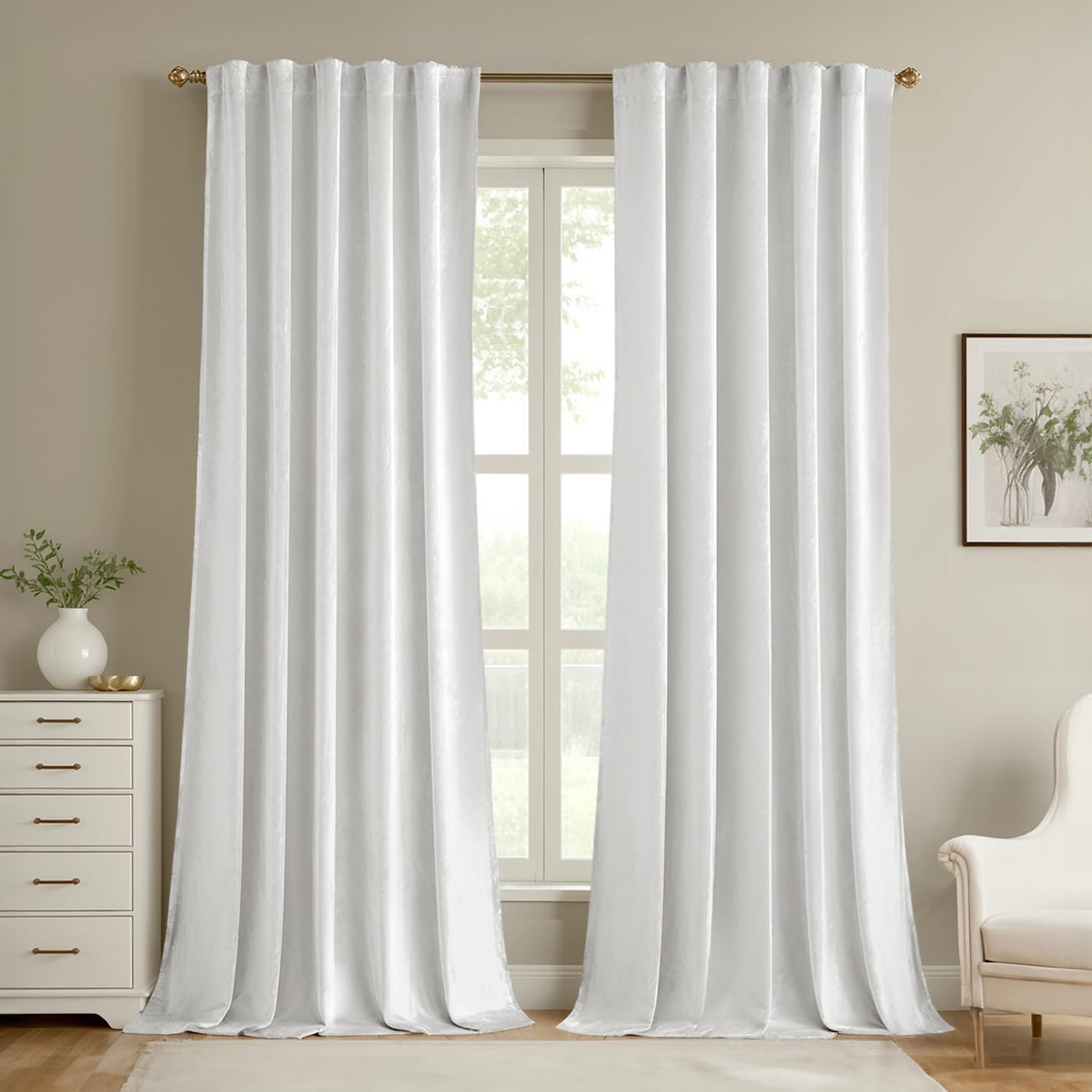MIULEE White Velvet Curtains 84 inches Luxury Curtains for Bedroom Living Room Thermal Insulated Super Soft Room Darkening Modern Window Drapes Back Tab Rod Pocket W52 x L84 inches 2 Panels