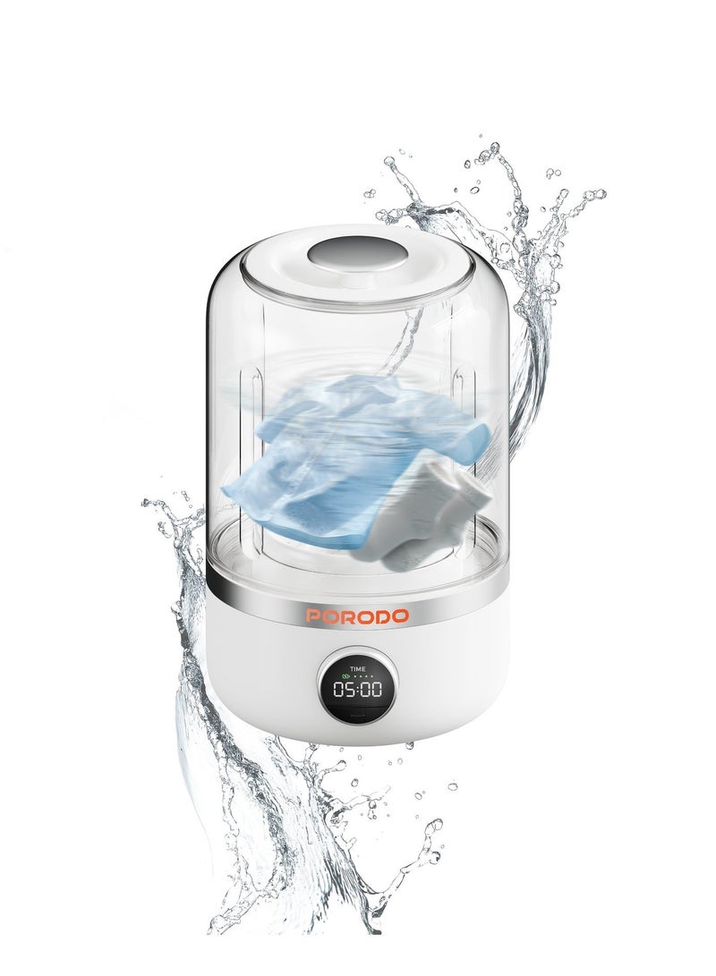 porodo Cordless Mini Washing Machine for Delicate and Baby Clothes 1.2L Capacity / Dual Washing Modes / LED Digital Display / Compact & Portable / Suitable for Washing Uder Wear - White - Image 1