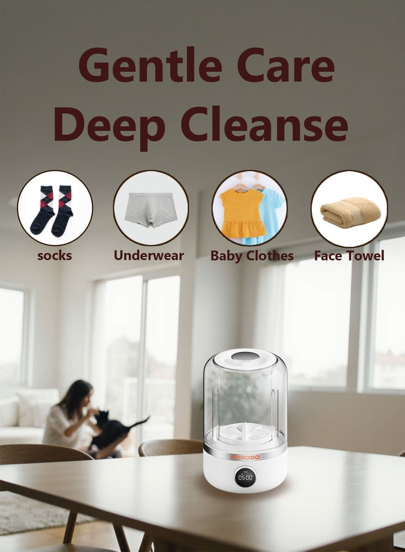 porodo Cordless Mini Washing Machine for Delicate and Baby Clothes 1.2L Capacity / Dual Washing Modes / LED Digital Display / Compact & Portable / Suitable for Washing Uder Wear - White - Image 4