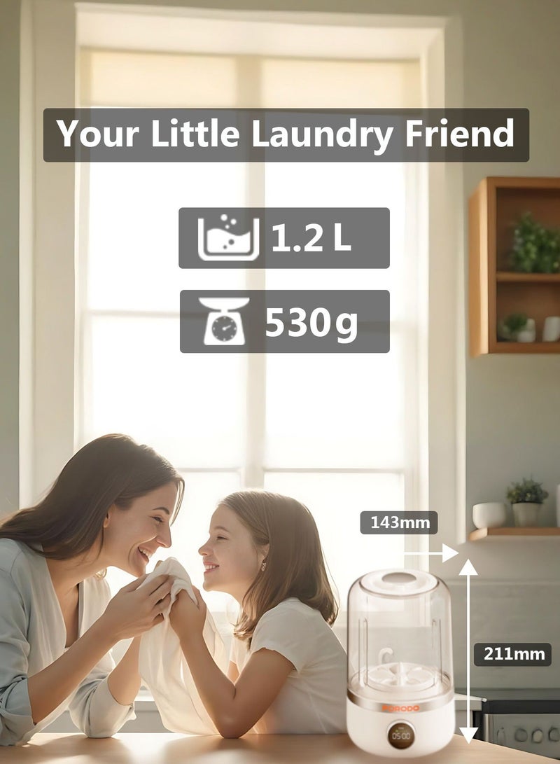 porodo Cordless Mini Washing Machine for Delicate and Baby Clothes 1.2L Capacity / Dual Washing Modes / LED Digital Display / Compact & Portable / Suitable for Washing Uder Wear - White - Image 2