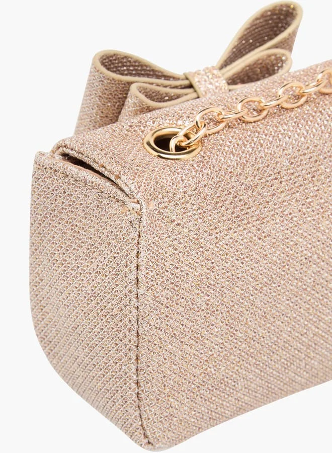 Little Missy Girls Bow Accent Crossbody Bag with Chain Strap and Twist Lock Closure