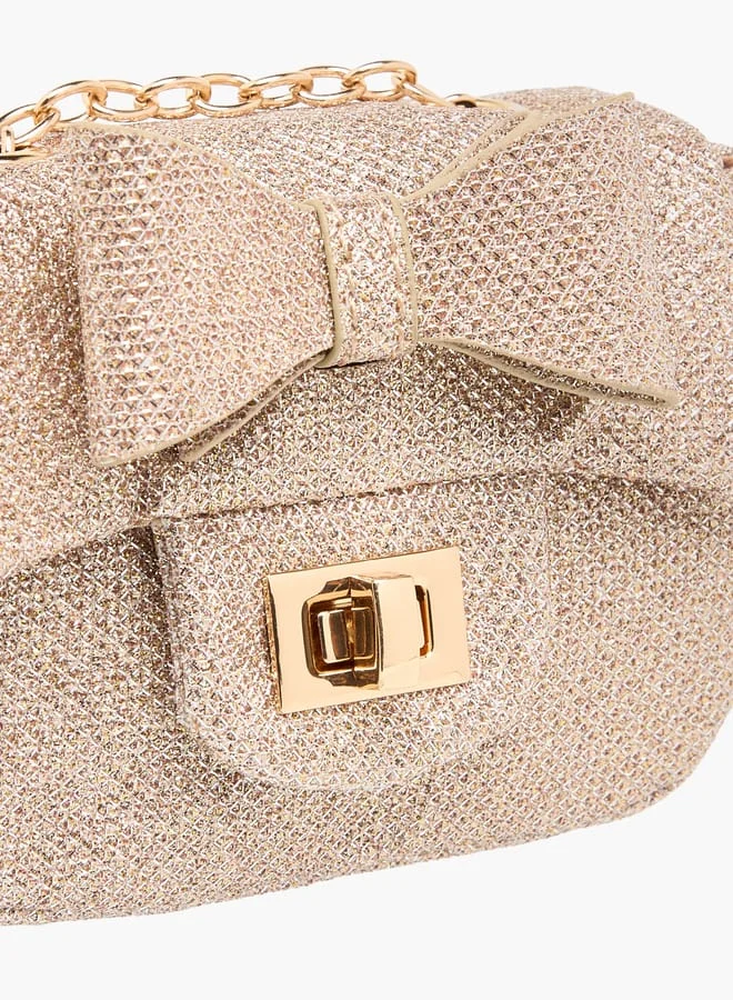 Little Missy Girls Bow Accent Crossbody Bag with Chain Strap and Twist Lock Closure