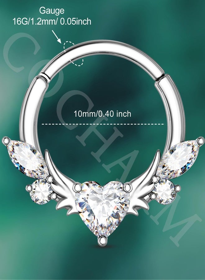COCHARM Wings of Clear Heart Septum Rings 16G 10MM Septum Jewelry Stainless Steel Helix Daith Piercing Jewelry - Image 3