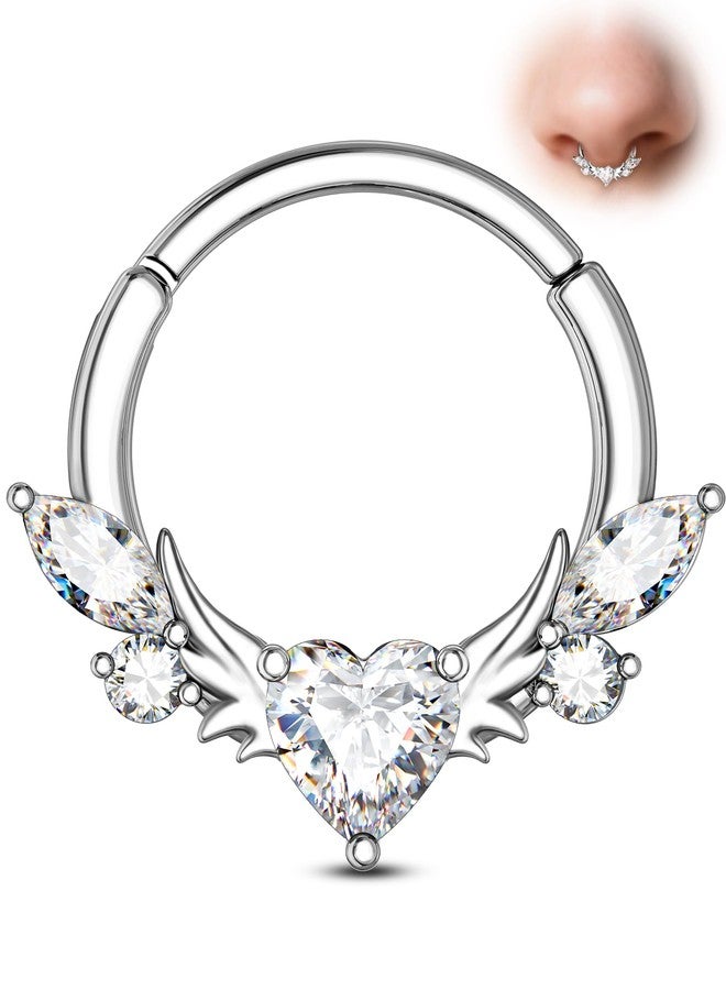 COCHARM Wings of Clear Heart Septum Rings 16G 10MM Septum Jewelry Stainless Steel Helix Daith Piercing Jewelry - Image 1