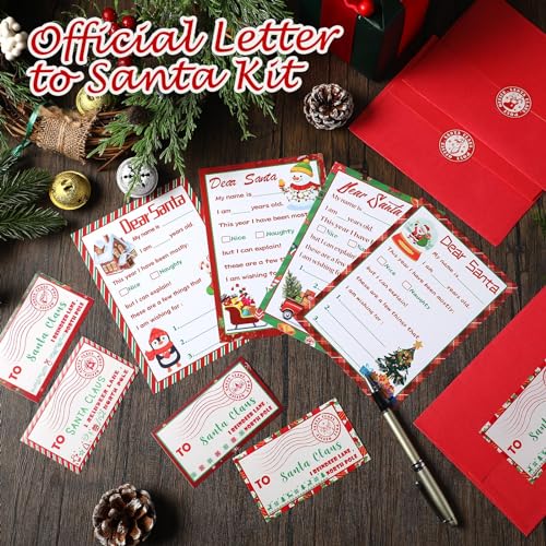 Cholemy 192 Pcs Official Letter to Santa Kit Including 48 Pcs Christmas Cards with Coordinating 48 Pcs Red Envelopes 48 Pcs Stamps 48 Pcs Stickers 5 x 7 Letter to Santa for Christmas Wish List Kids - Image 5